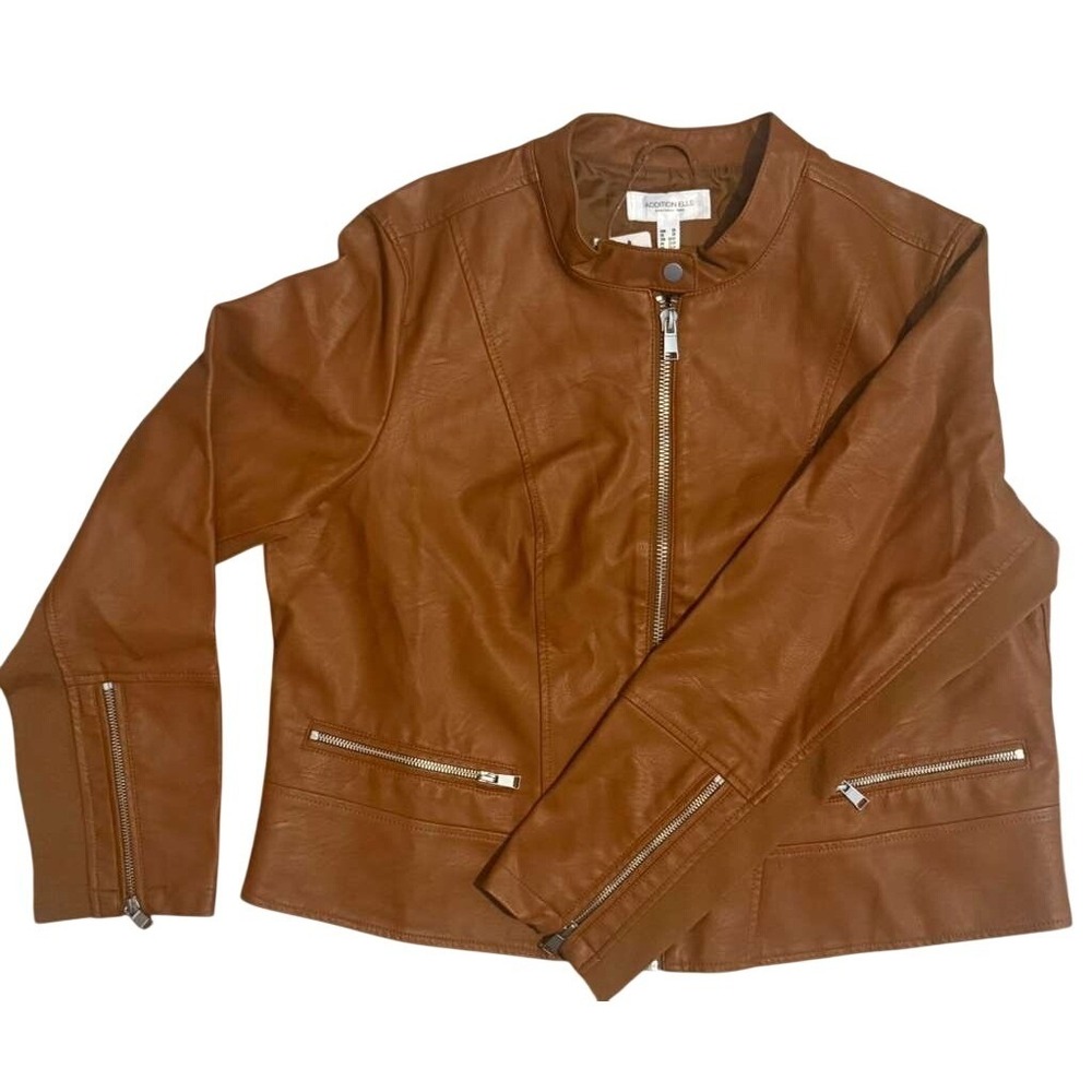 Addition Elle Faux Leather Moto Jacket Cognac Brown Mens 2X New